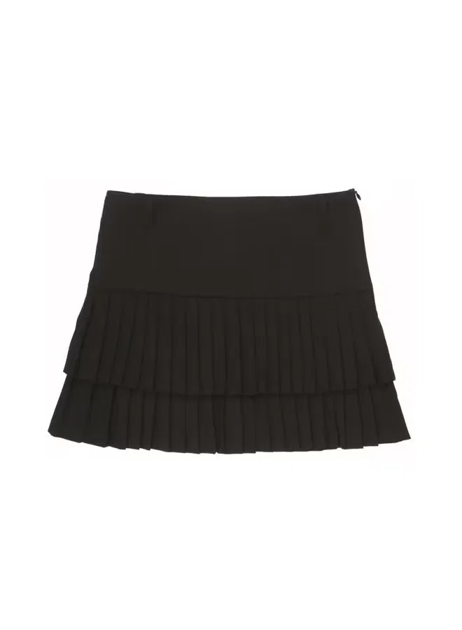 Юбка плиссированная мини-трапеция с подкладкой Zara, черный — фото 2