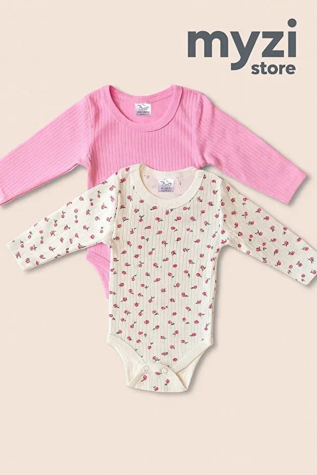 Детское боди для девочек с принтом 4-предметный набор Myzi Store, Pink And White Patterned