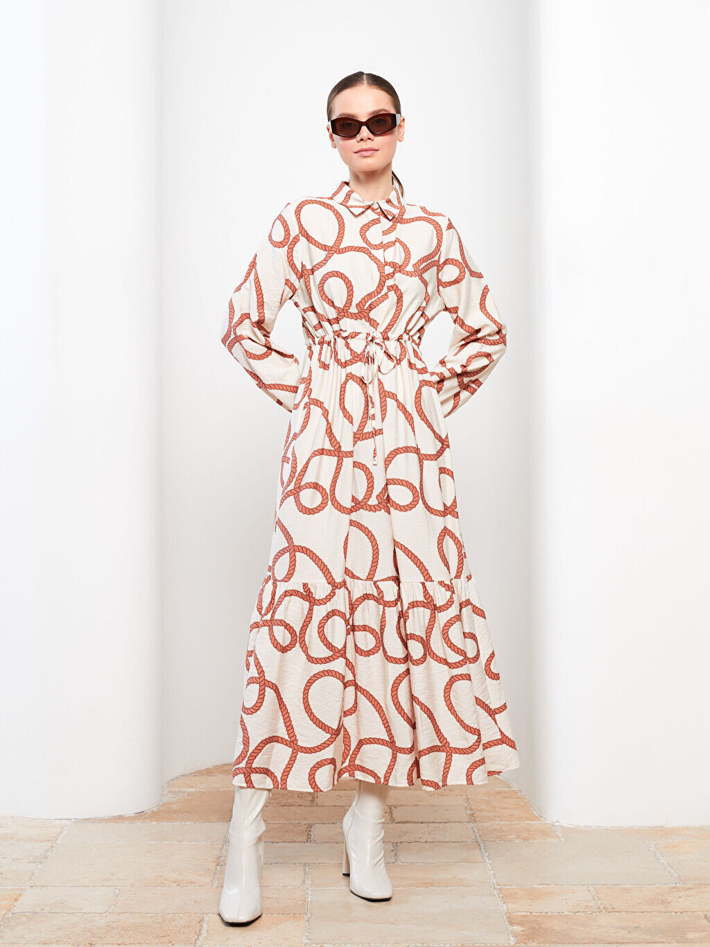 

Женское платье с длинным рукавом и воротником-рубашкой LCW Modest