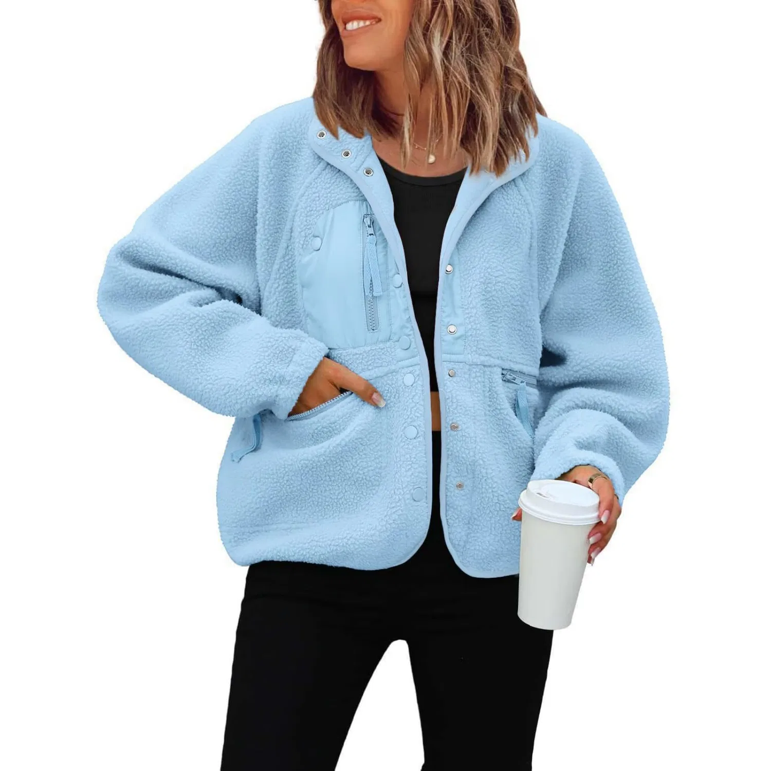 Женское пальто с меховым ворсом Furry Fleece Jacket, Azzurro