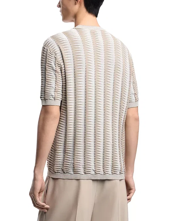 Мужской свитер с коротким рукавом с полосатым принтом Emporio Armani, Vintage Khaki — фото 4