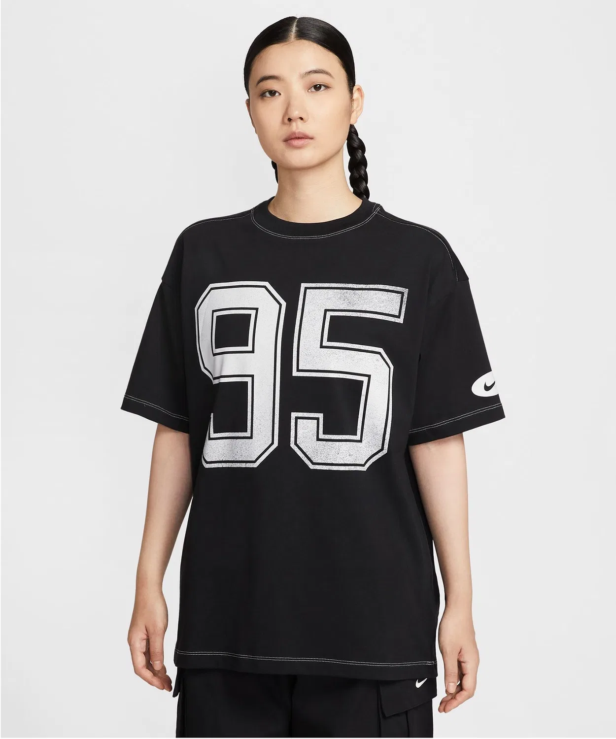 Женская футболка с коротким рукавом, свободная, с брендовым логотипом NIKE, Black