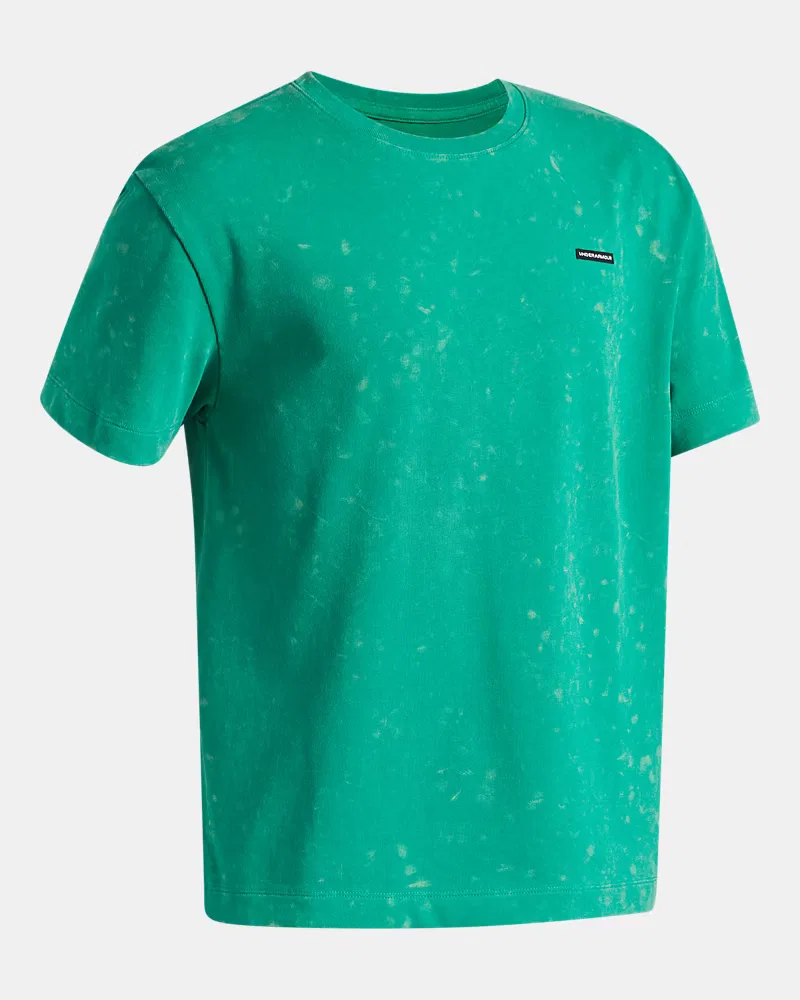 Футболка оверсайз для мальчиков с эффектом wash UA Heavyweight Wash UnderArmour, Geode Green/White — фото 3