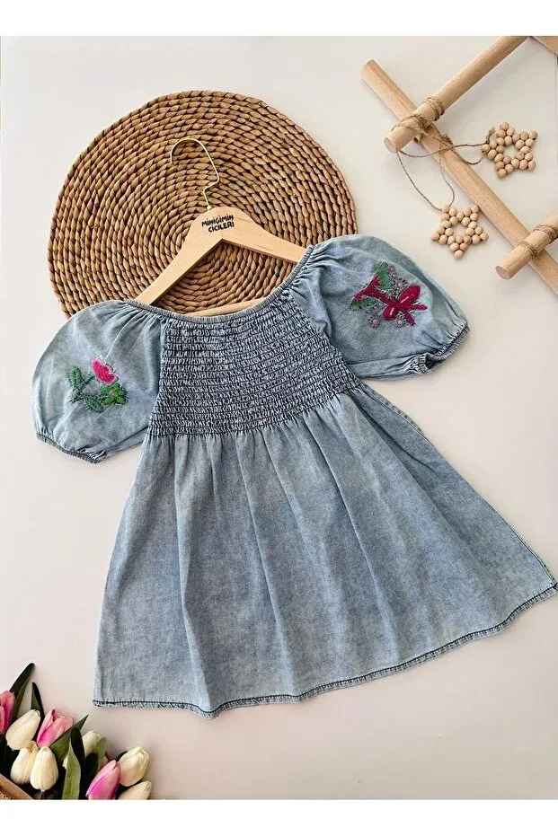 Детское платье для девочек хлопковое Minigimin Cicileri, Light Blue-32420
