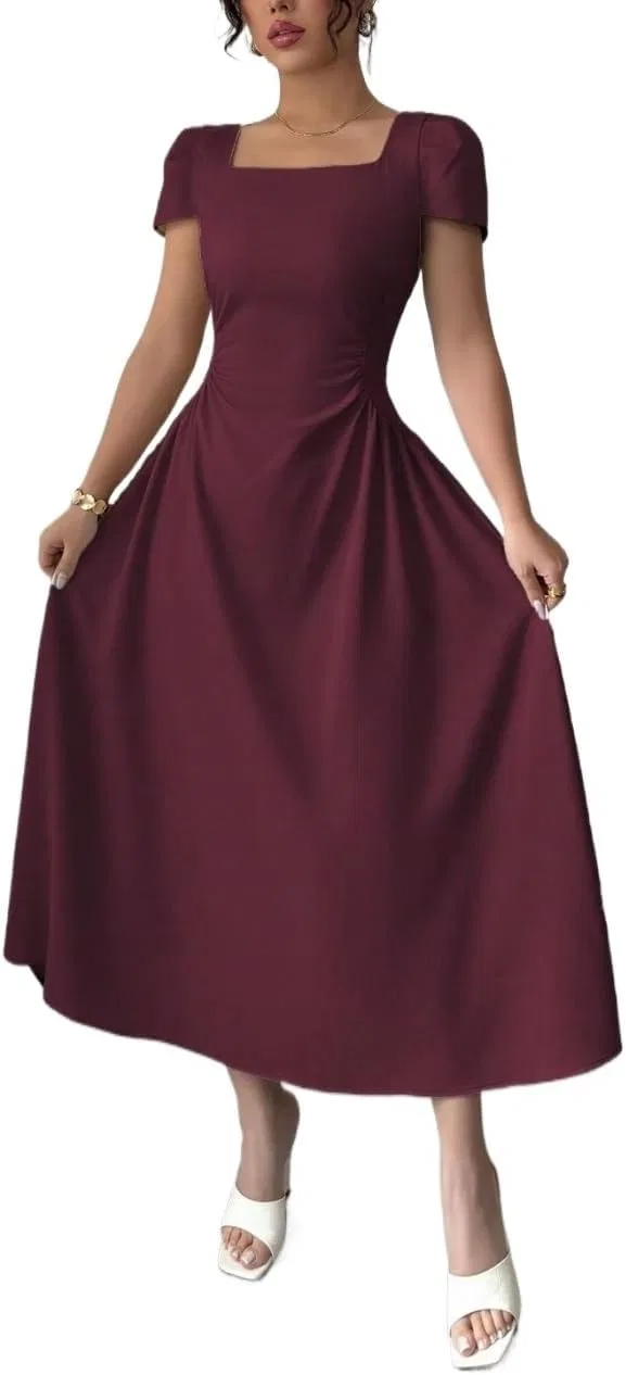 Женское элегантное платье с драпировкой A-line, Maroon