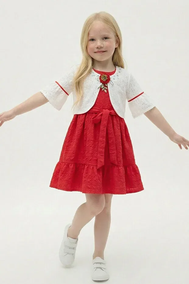 Детское платье для девочек с оборками Fesshera Kids, Red