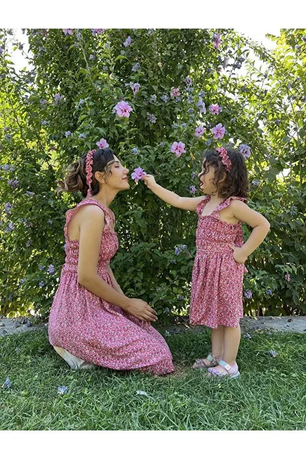 Детское платье для девочек хлопковое Summer Floral Tile Tile Mother And Daughter Combination, Generic Brands, Pink — фото 2