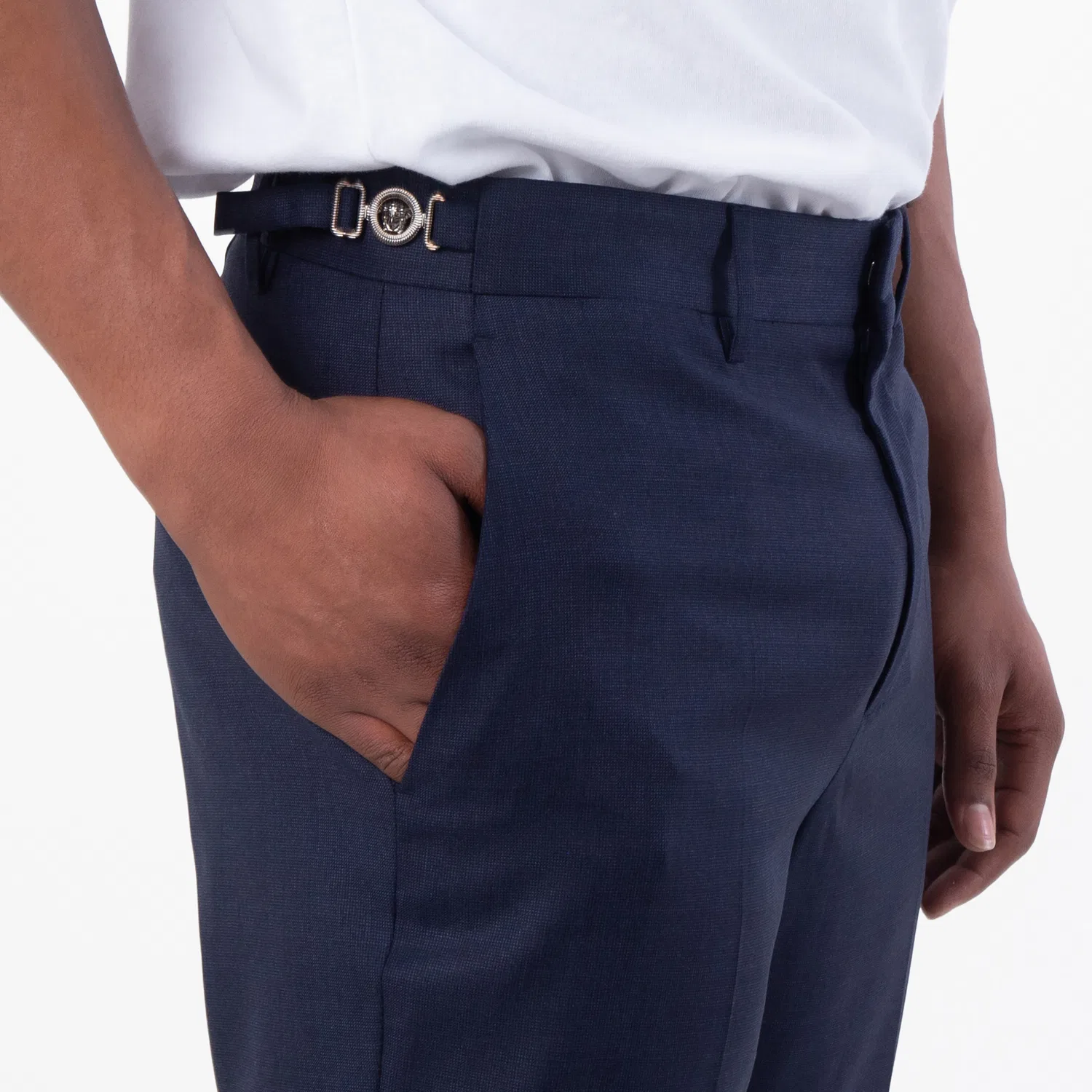 Брюки классические со складками Versace Pleated Wool Formal Trousers, Ink Blue — фото 2