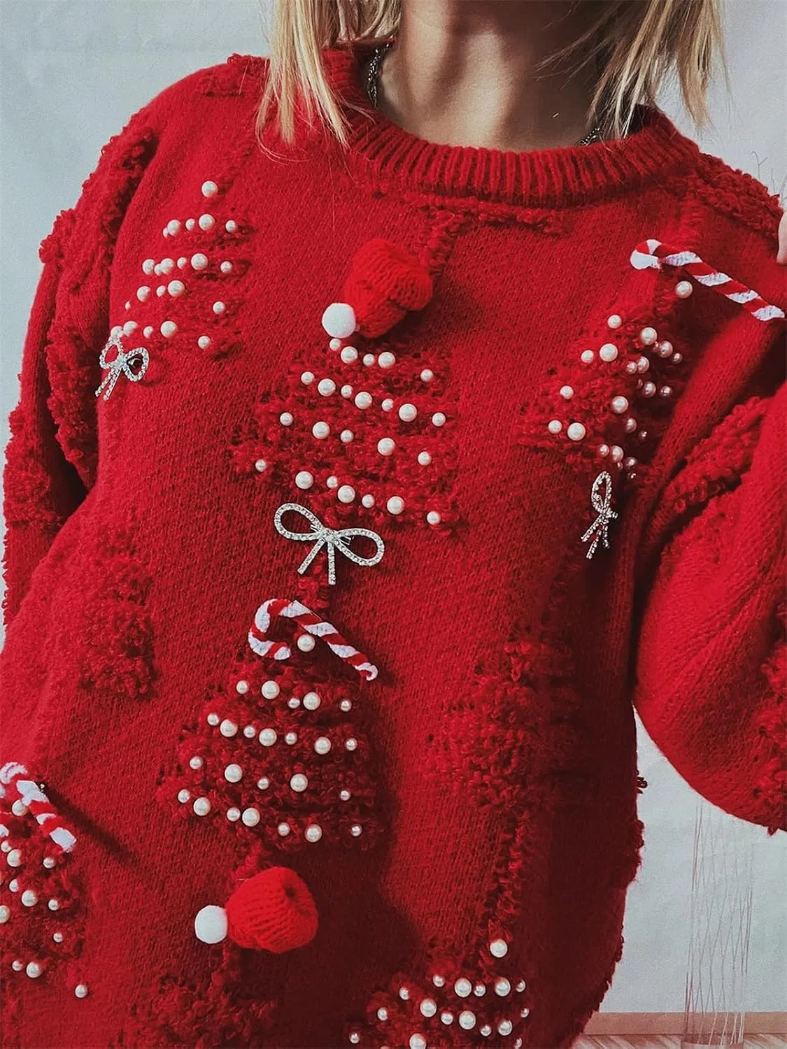 Женский свитшот с принтом Cozy Festive Christmas Knit Oversized Snowflake — фото 3