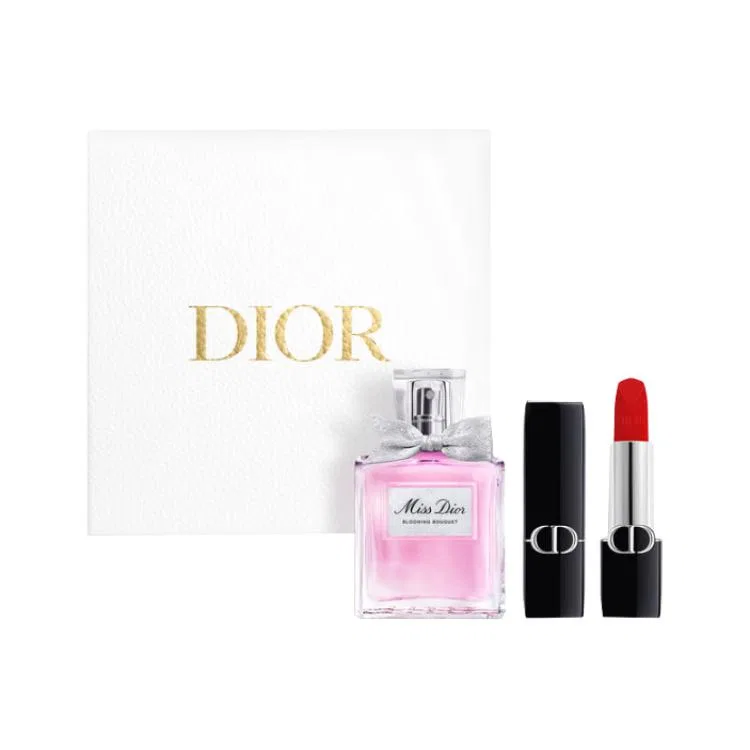 Женский набор: атласная помада и цветочный парфюм, DIOR, Red
