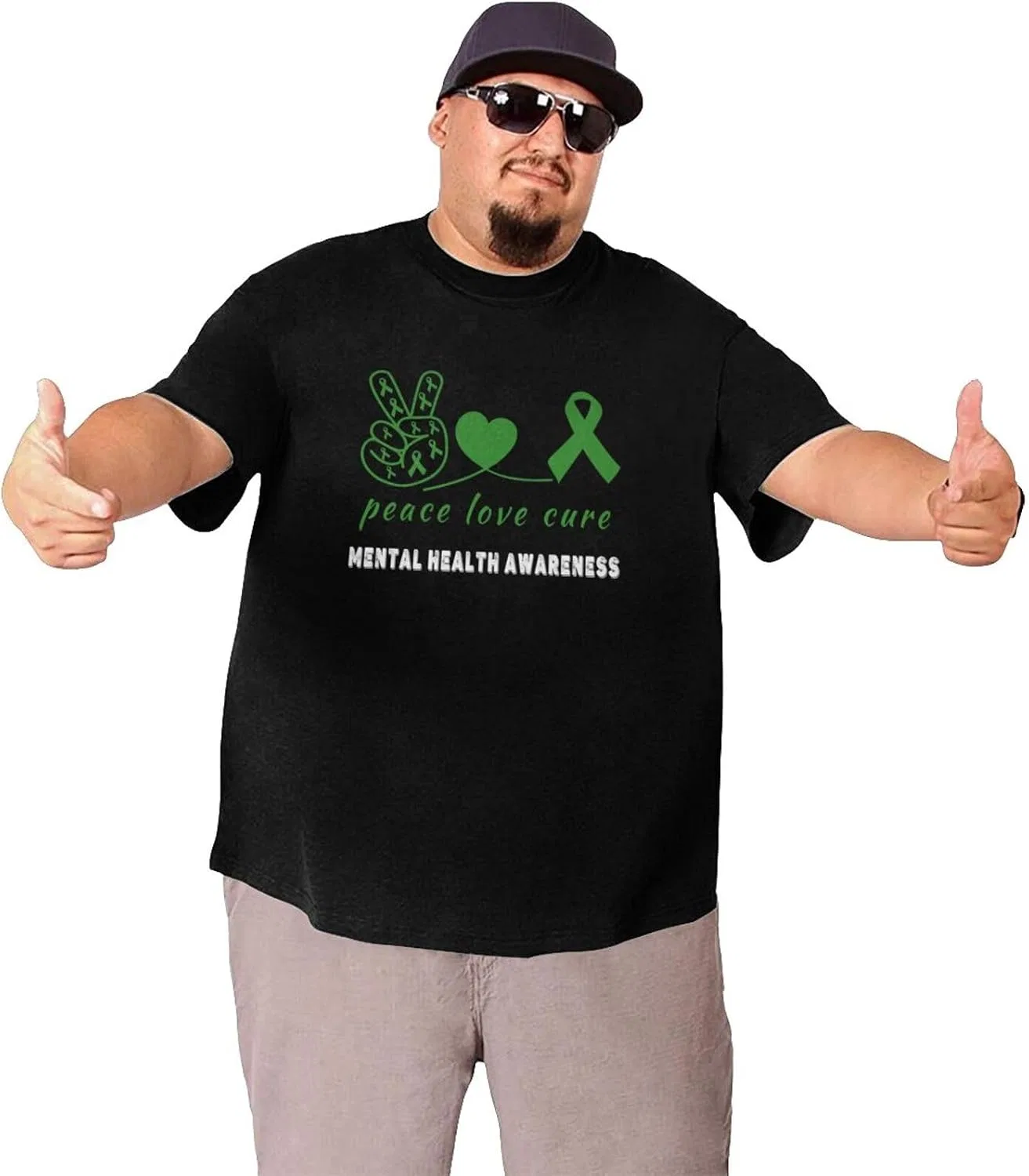 Мужская футболка с цветочным принтом Mental Health Awareness Peace Love Cure, Black — фото 3