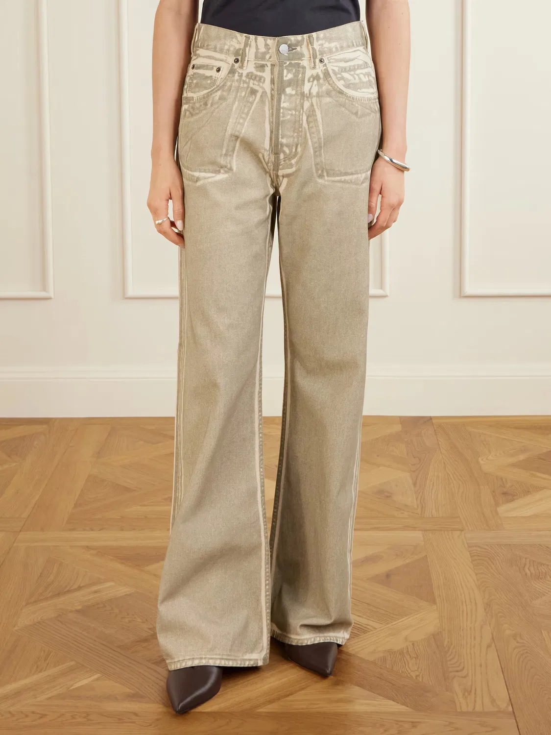 Джинсы прямого кроя со средней посадкой и принтом Acne Studios, зеленый — фото 3