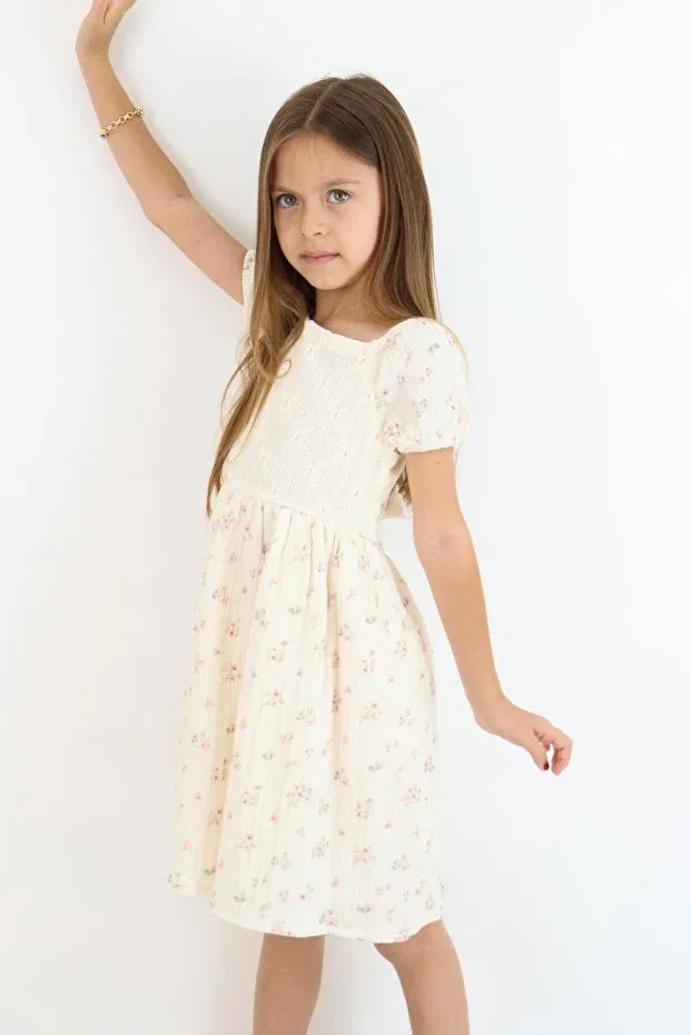 Детское платье для девочек хлопковое Lacy muslin dress Miababy, Powder — фото 2