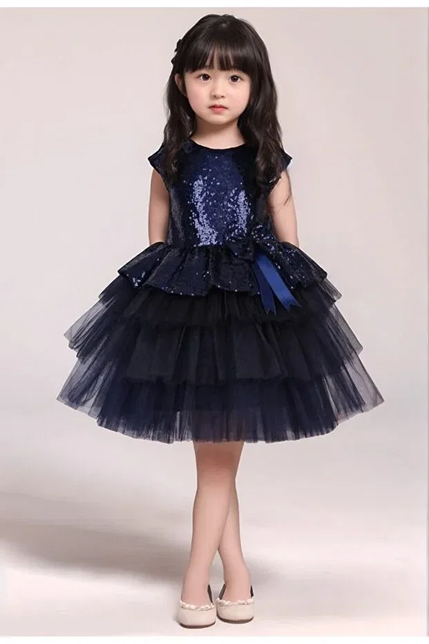 Детское платье для девочек с пайетками Abiyekids, Navy Blue