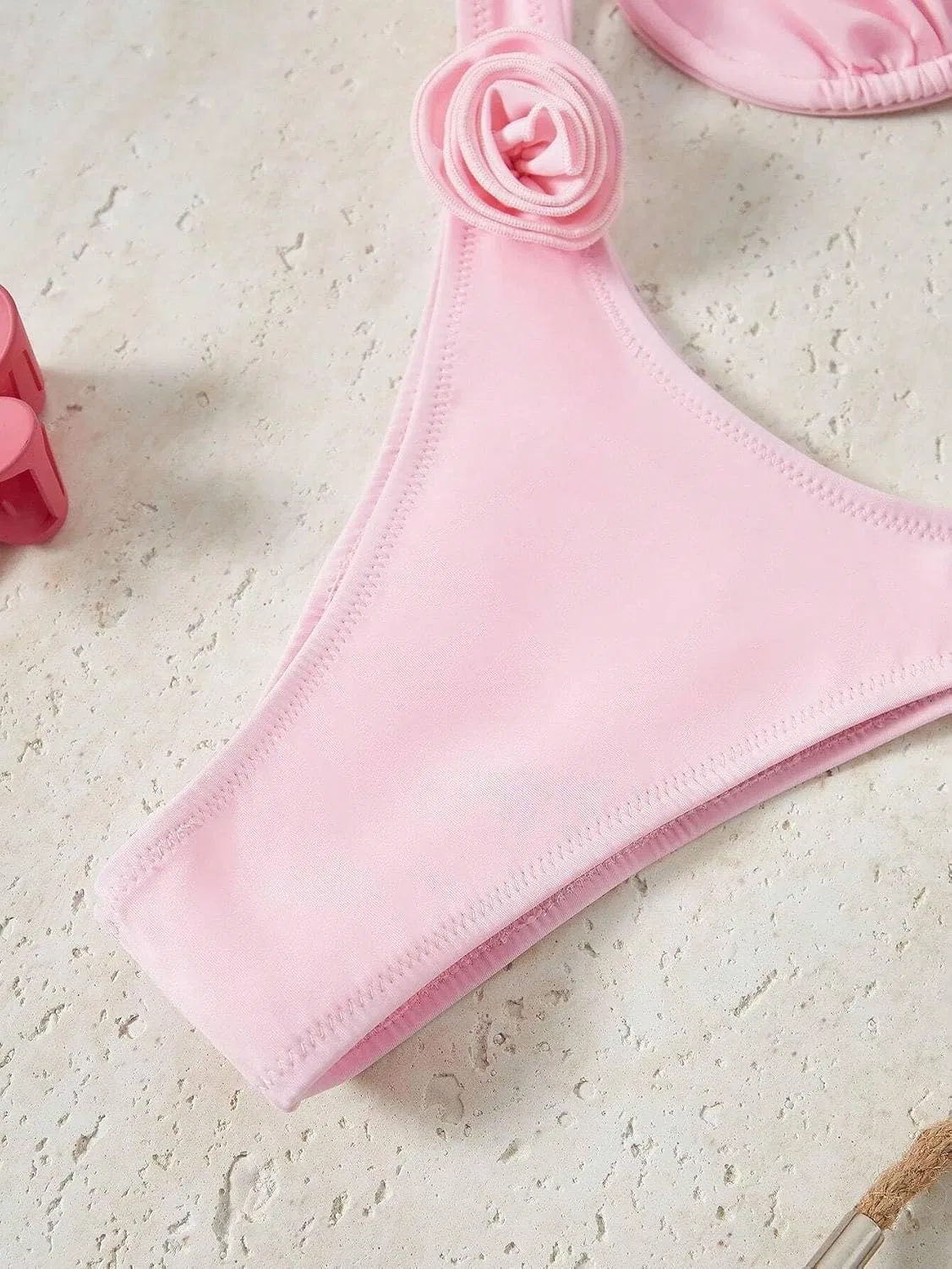 Женский бикини-комплект с чашками на косточках Generic, Pink — фото 4