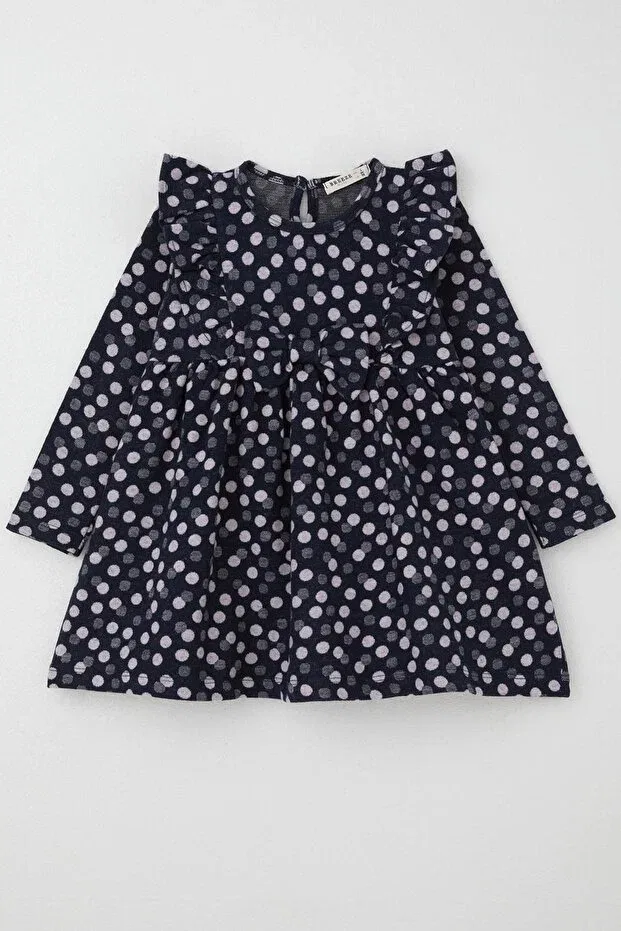 Детское платье для девочек с принтом Girl's long sleeve dress polka dot bow 1.5-5 years old Breeze, Navy Blue