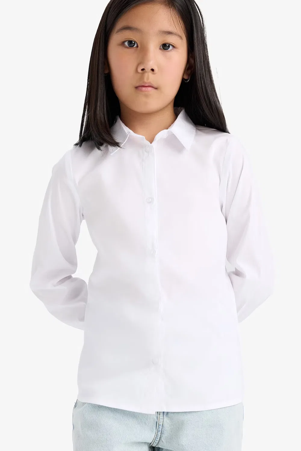 Лонгслив с длинным рукавом Girl slim fit bengalin Defacto, белый