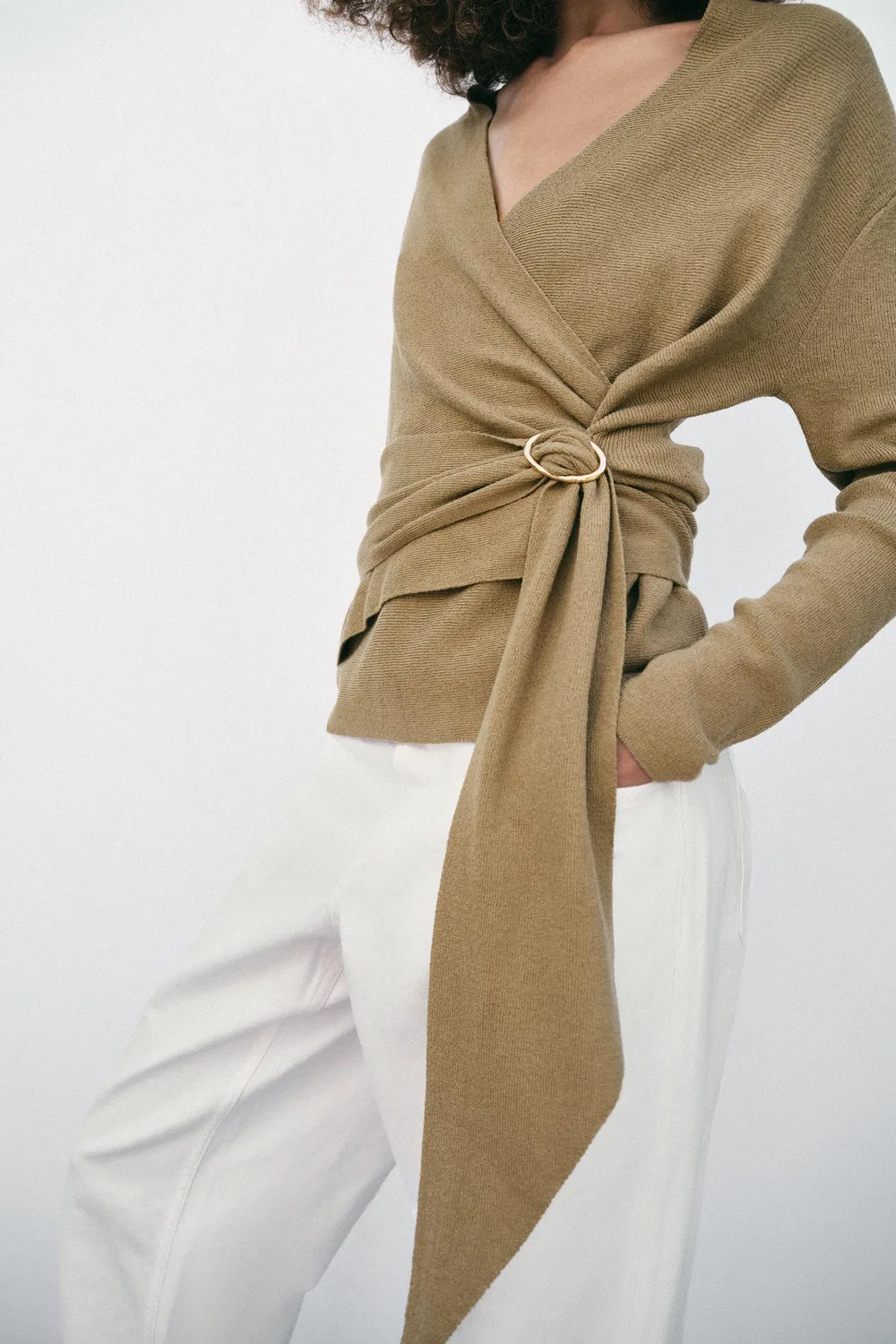 Вязаный кардиган-накидка ZARA, Brown/Taupe — фото 4