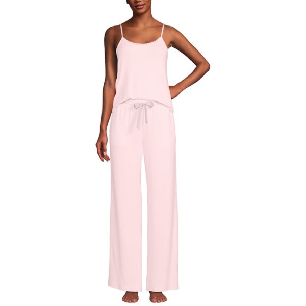 

Женский комплект из 2 предметов: пижамная майка и пижамные брюки с широкими штанинами Lands' End, цвет simply pink