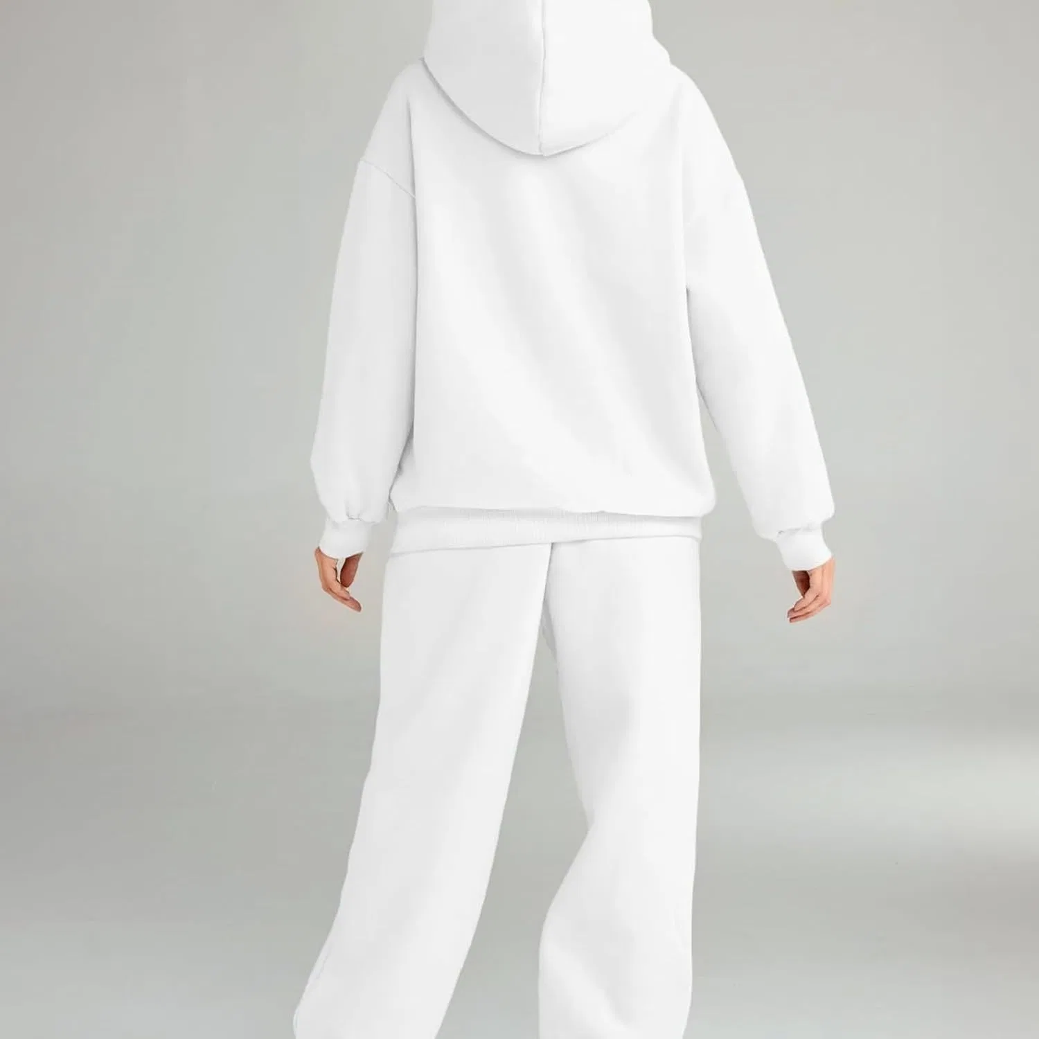 Женский спортивный костюм из футера, оверсайз, худи и джоггеры, белый — фото 4