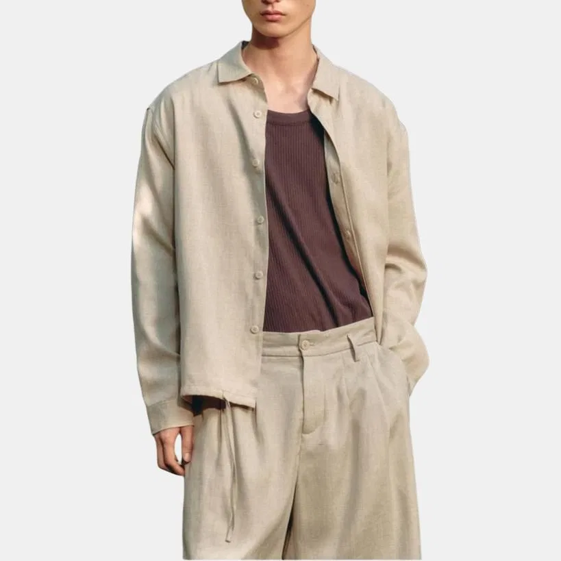 Мужская рубашка с лацканами Light Beige ZARA, Light Beige — фото 4