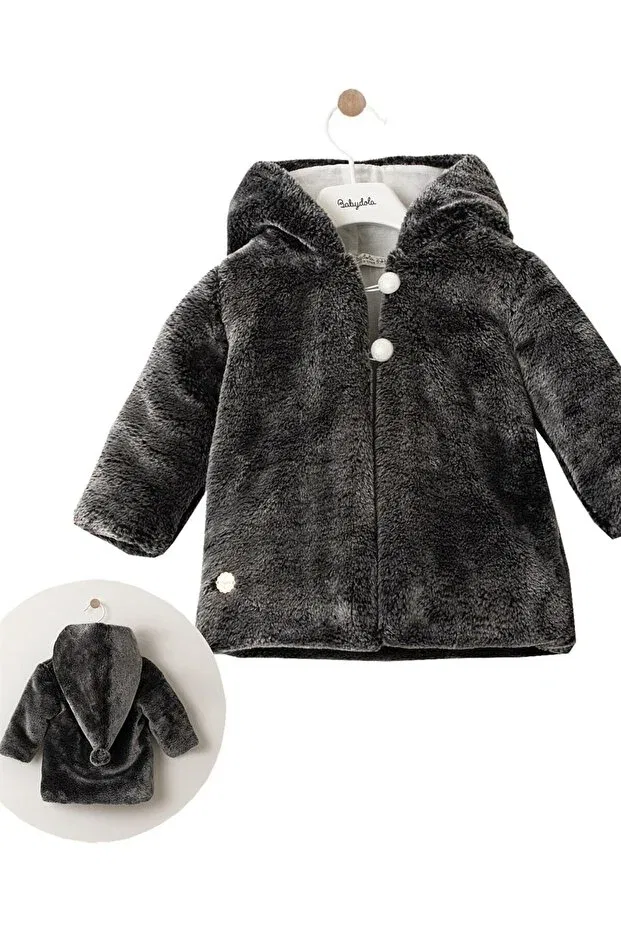 Детское пальто для девочек из плюша с капюшоном Babydola, Black