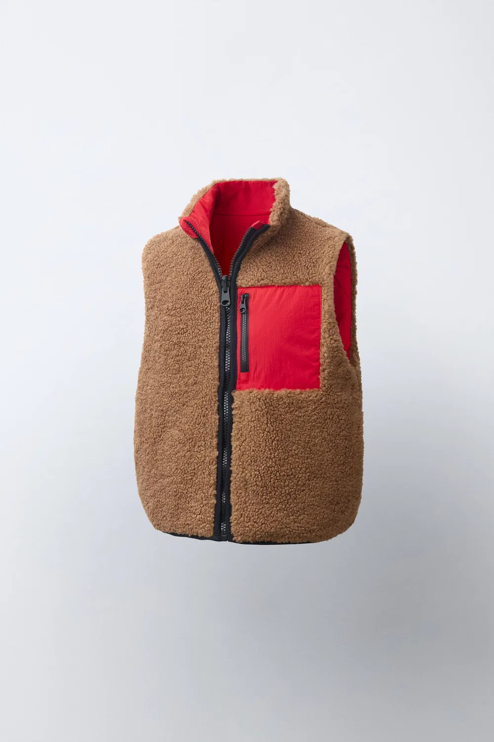 Двусторонний жилет из искусственной овчины ZARA, Light brown — фото 3