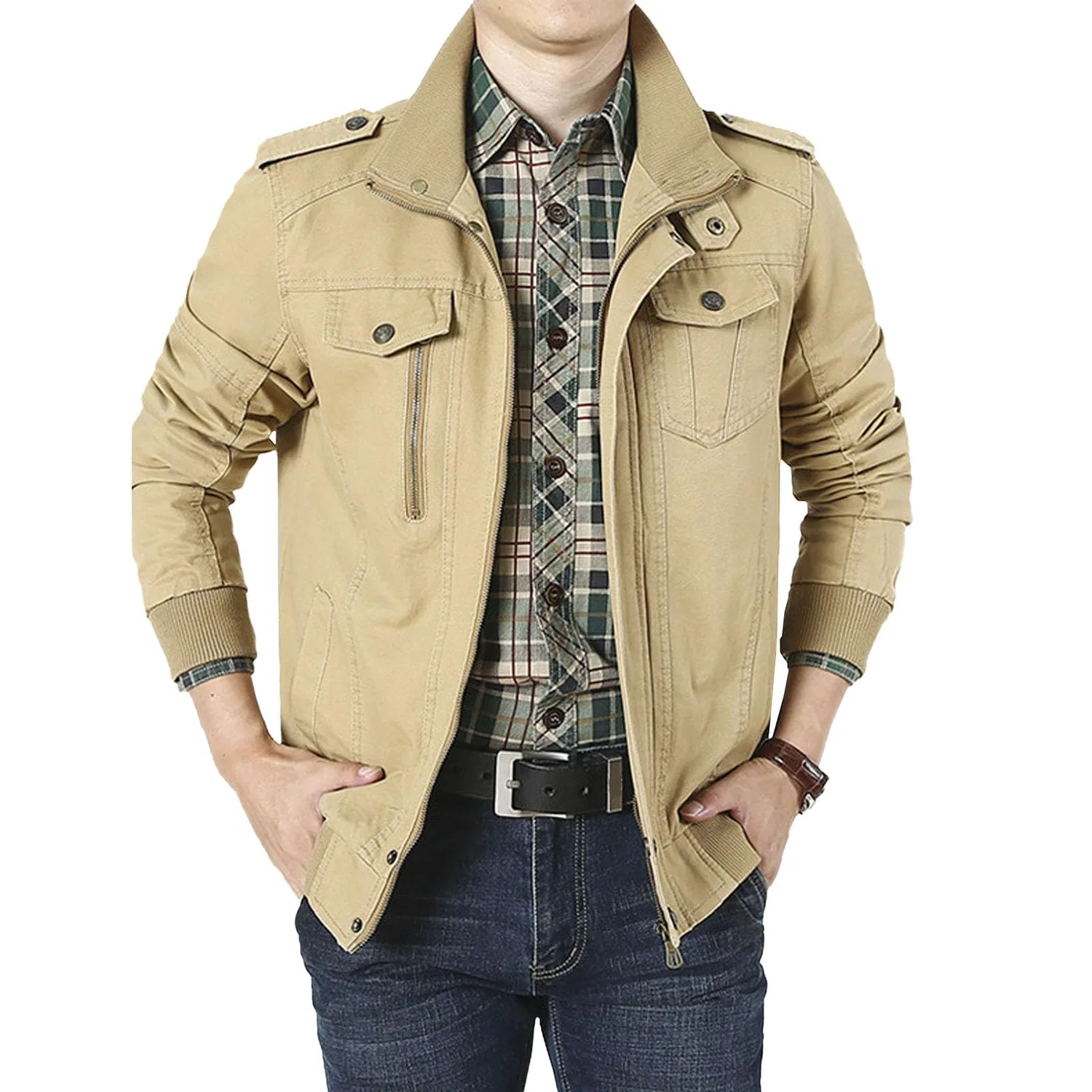 Мужская куртка из легкого хлопка с принтом Military Jacket, dark khaki — фото 2