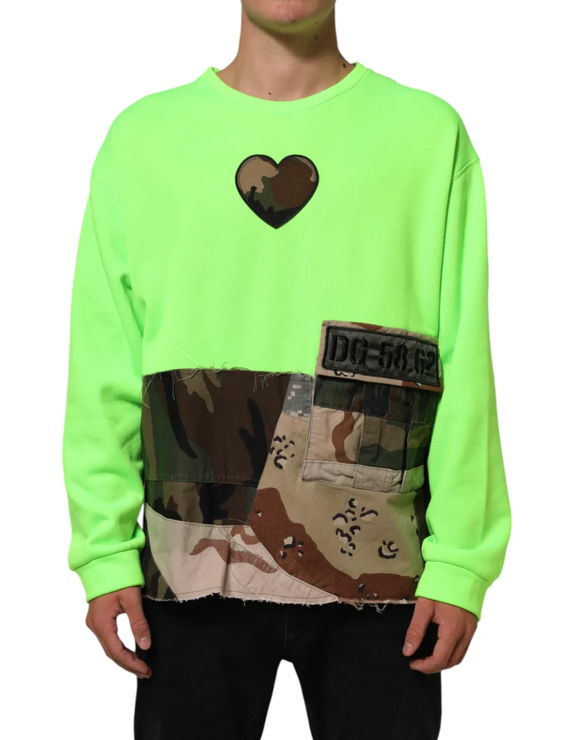 Мужской свитшот с патчворк-сердцем Crew Neck Sweatshirt Dolce & Gabbana, Green