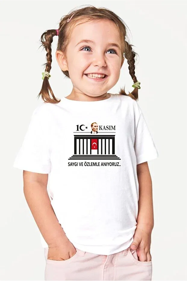 Детская футболка с принтом 10 November Atatürk Special Design, Venüsdijital, White