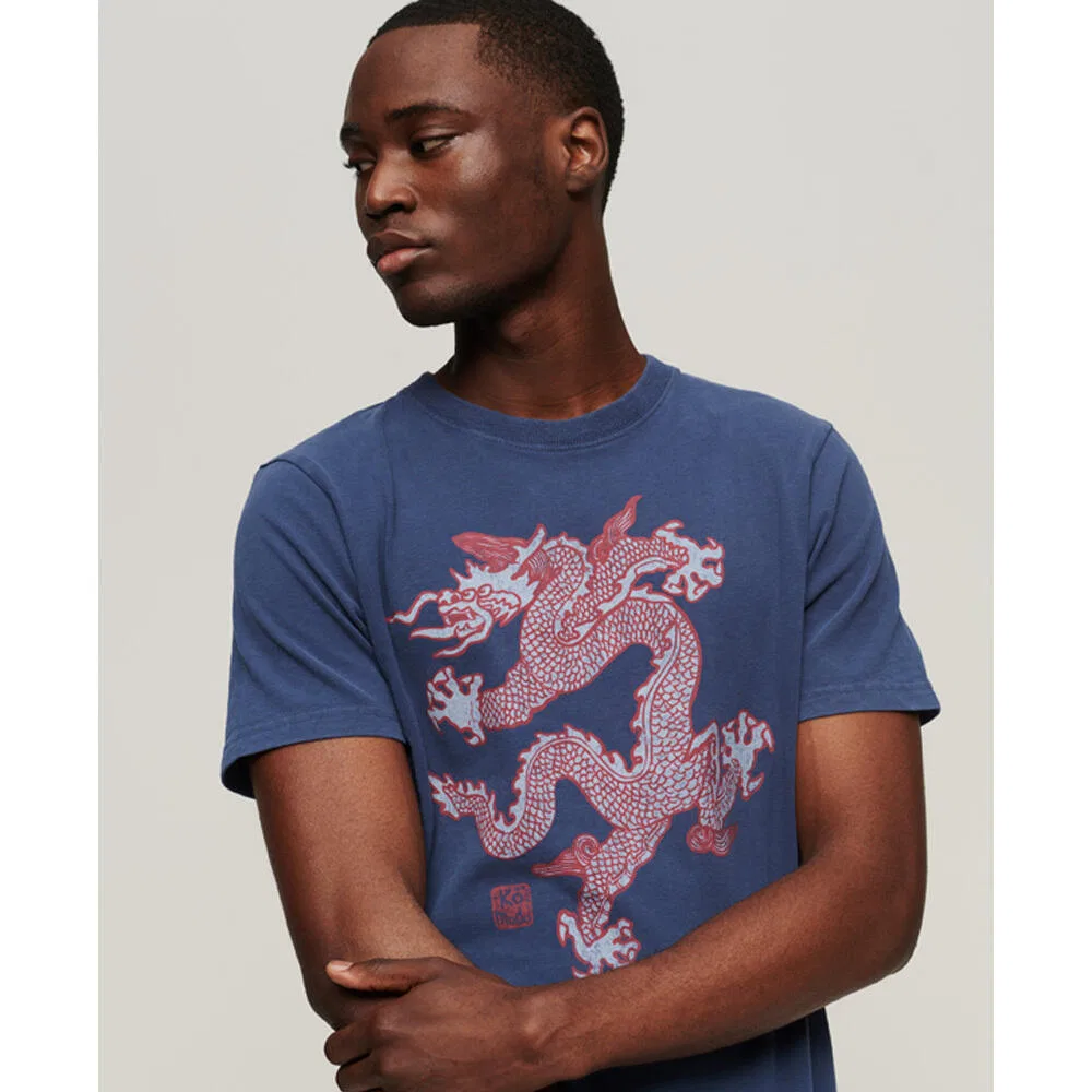 Мужская футболка с принтом дракона Superdry, BLAU — фото 3