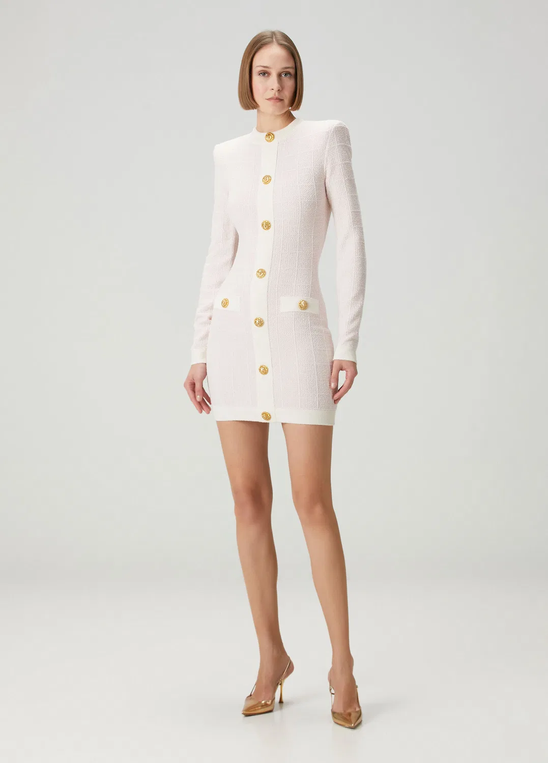 Платье мини твид Balmain, pink-white — фото 3