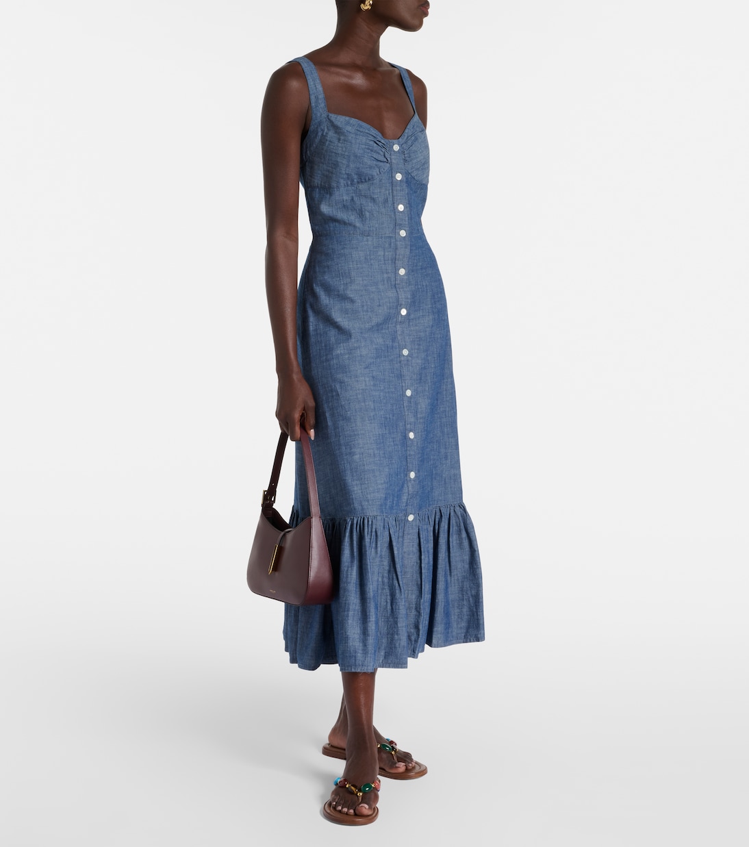 Хлопковое платье макси из шамбре Polo Ralph Lauren, Chambray — фото 2