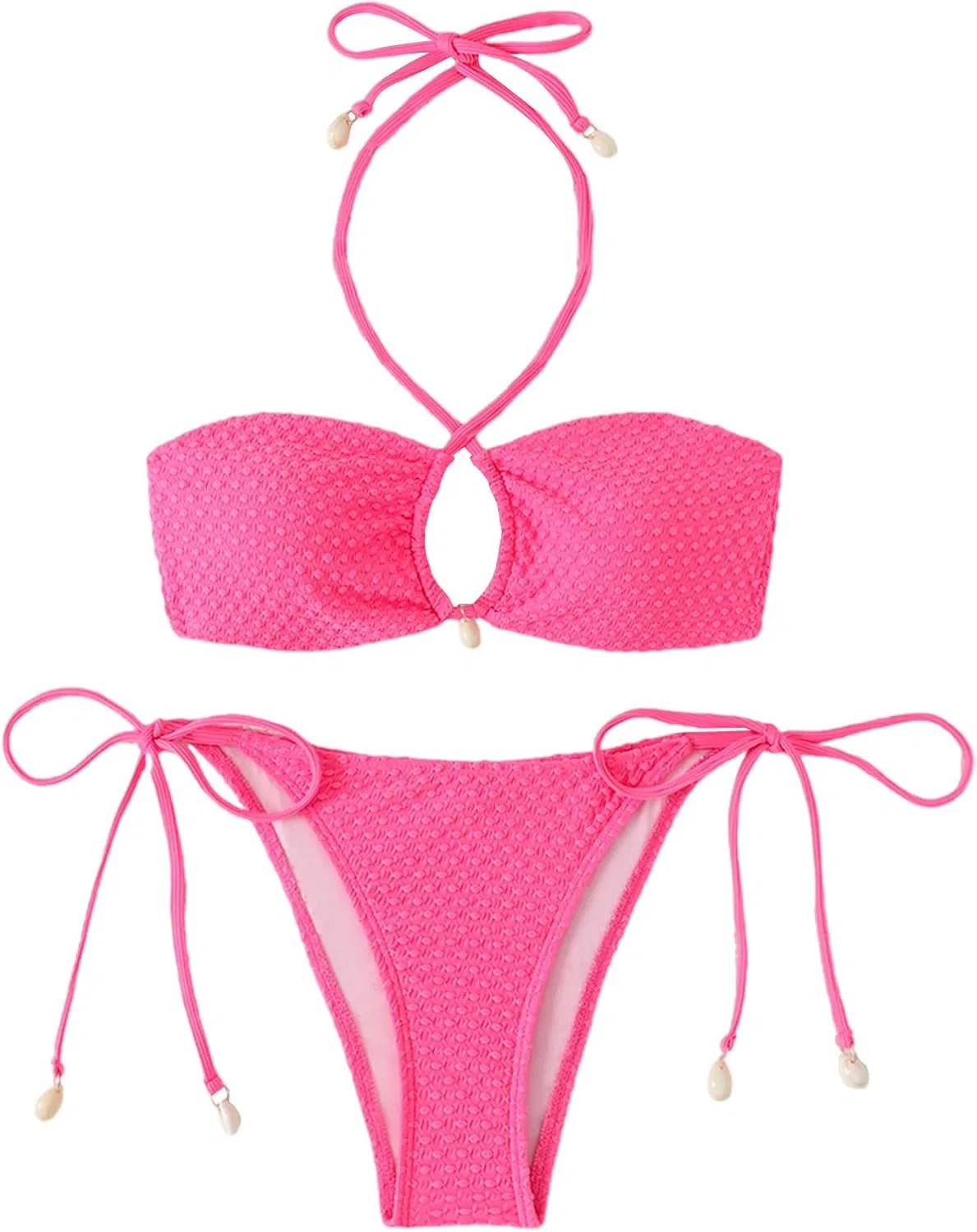 Женский бикини-комплект с треугольным топом и завязками, Hot Pink