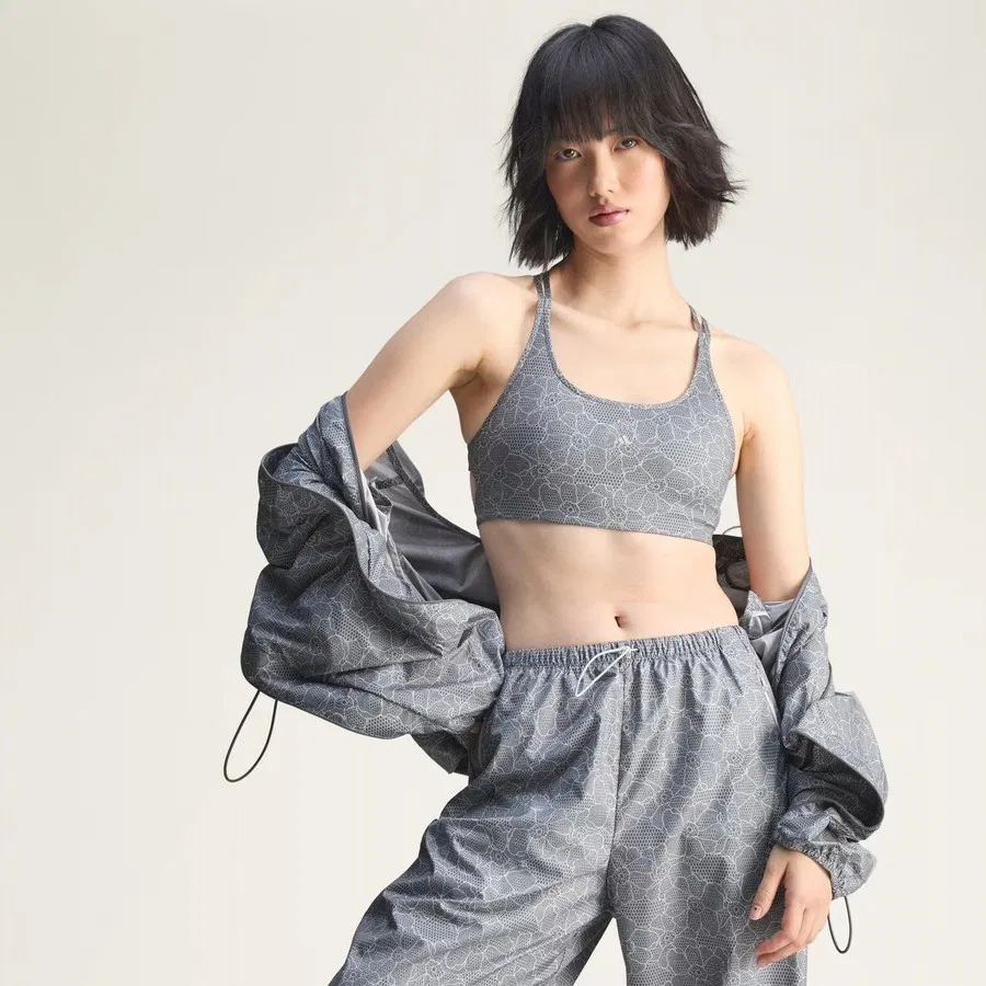 Женский спортивный бюстгальтер с принтом Running Printed Mini Crop Adidas by Stella McCartney, Серый