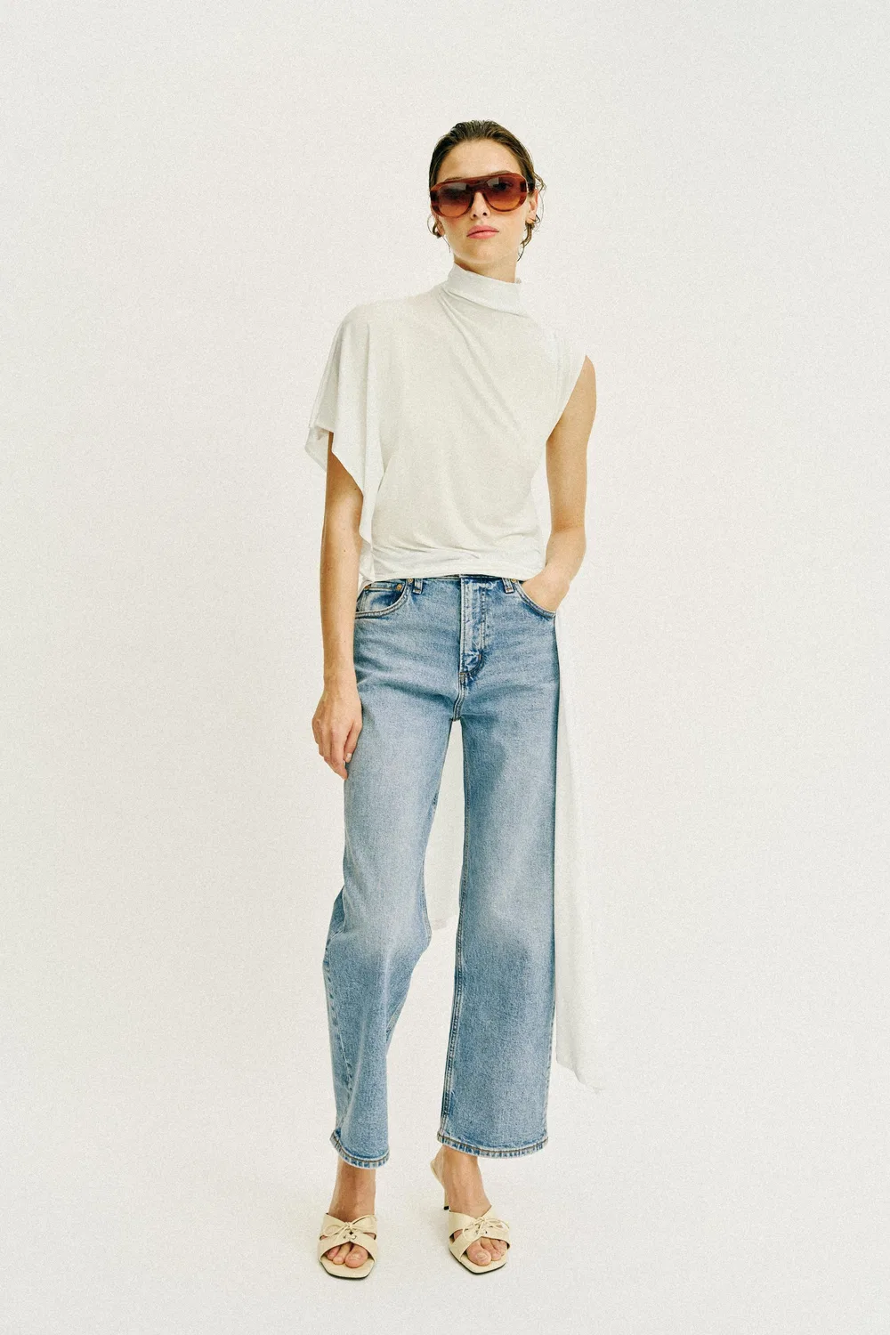Джинсы Z1975 прямые с высокой талией ZARA, Mid-Blue