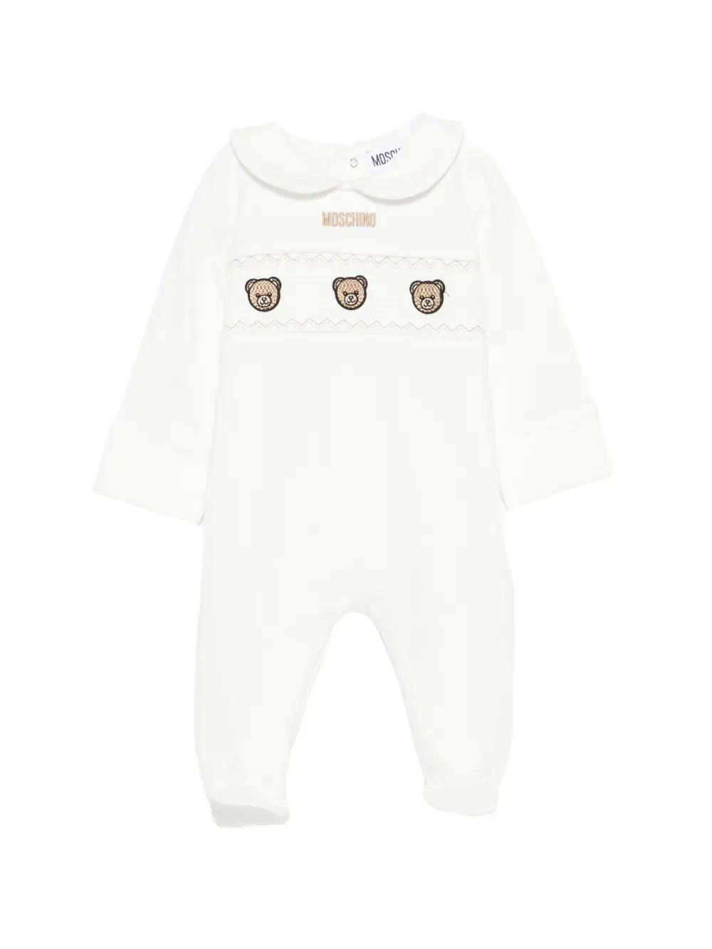 Пижама с вышивкой Тедди и воротником Питер Пэн Moschino Kids, белый