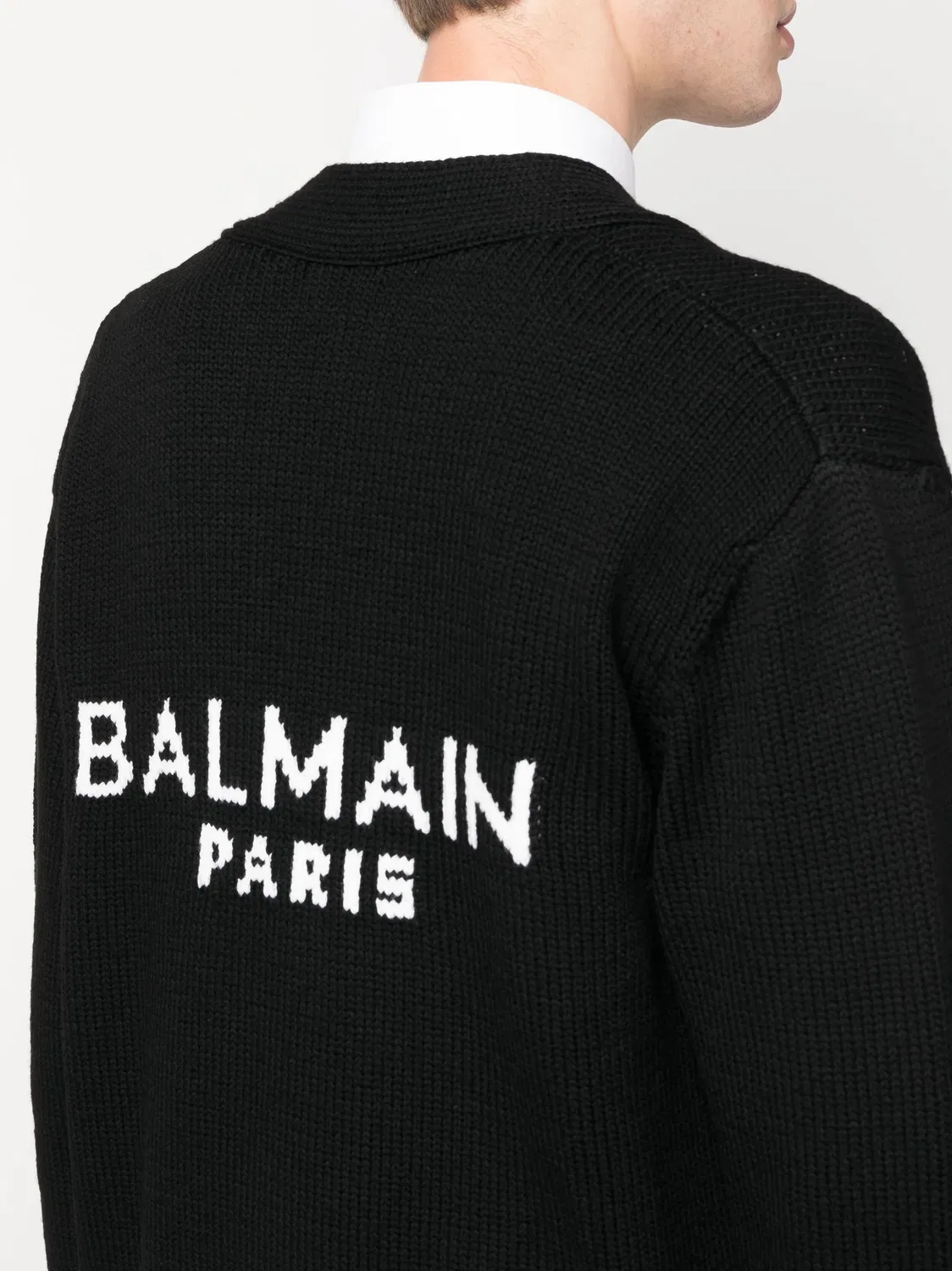 Кардиган с интарсией логотипа Balmain, черный — фото 3