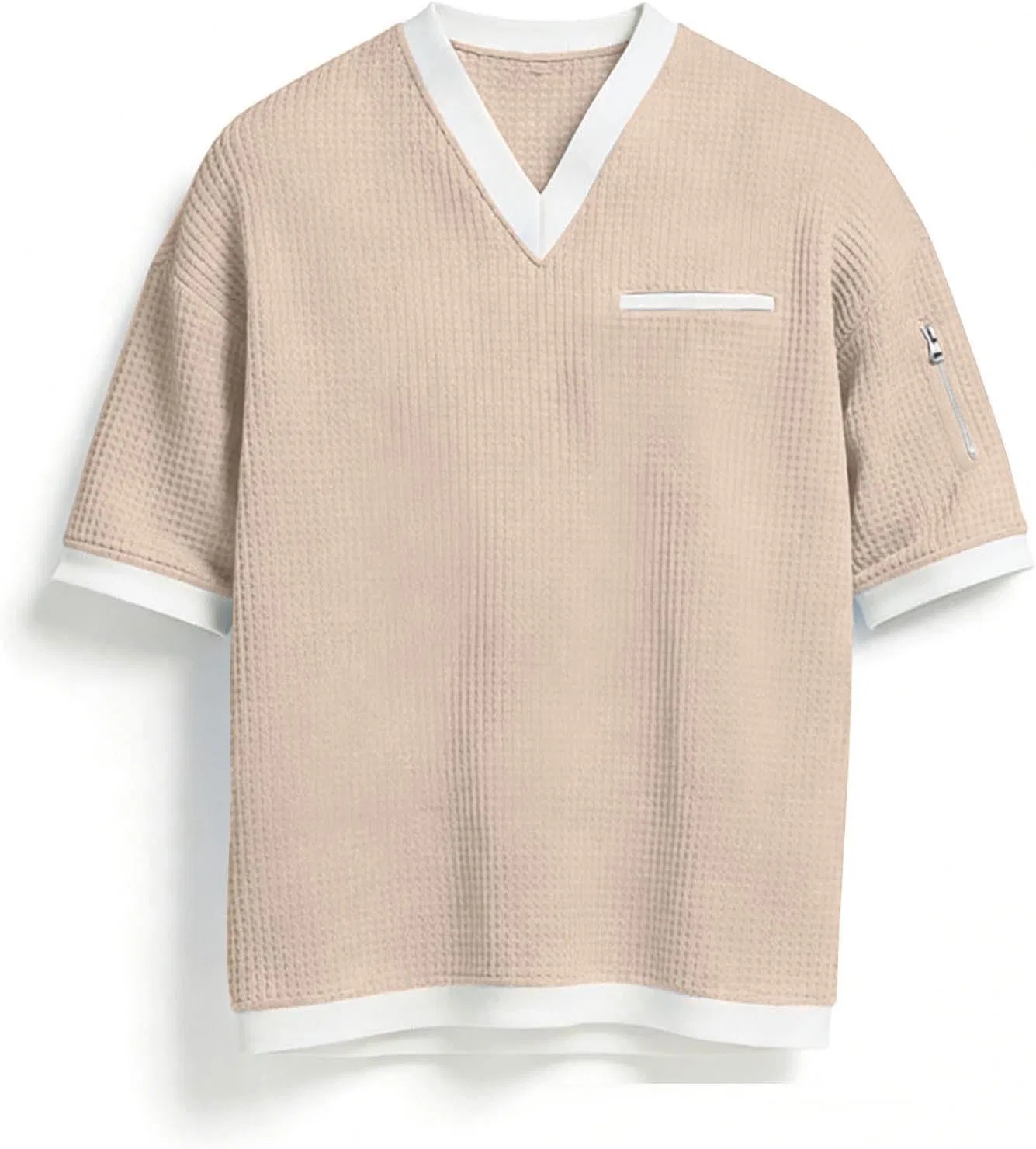 Мужская повседневная футболка с воротником-стойкой, Beige-1 — фото 4