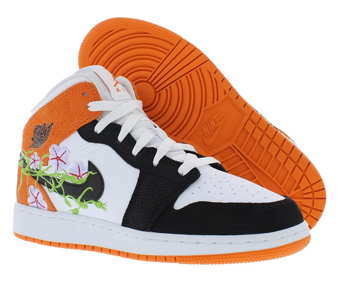 Детские кроссовки для мальчиков Air Jordan 1 Mid Se (Gs) NIKE, White Black Starfish White — фото 4