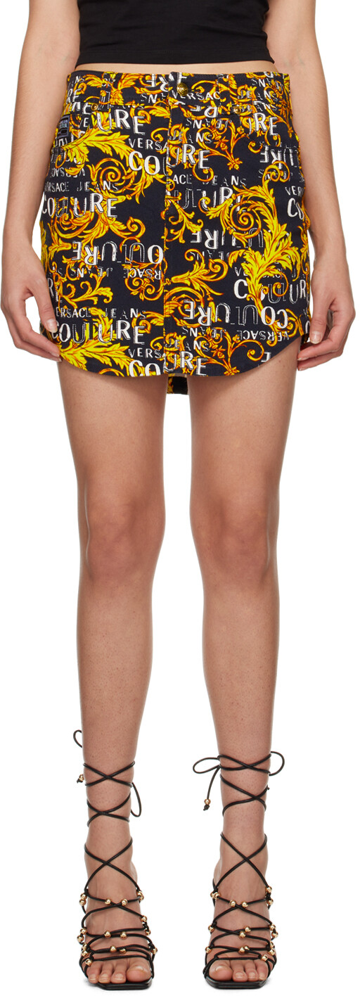 

Черная джинсовая мини-юбка с принтом Versace Jeans Couture