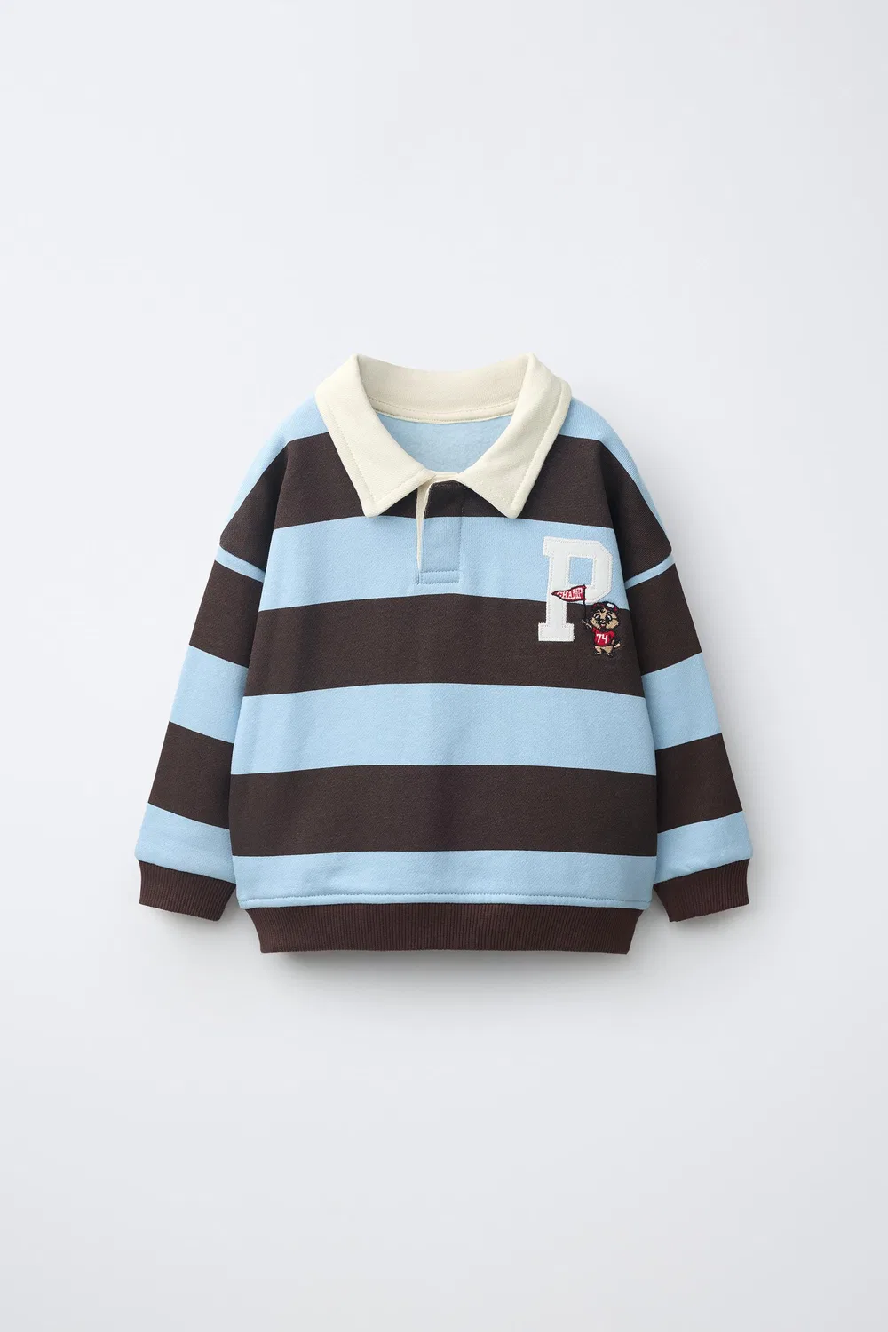 Полосатая вышитая рубашка-поло ZARA, Brown-Blue