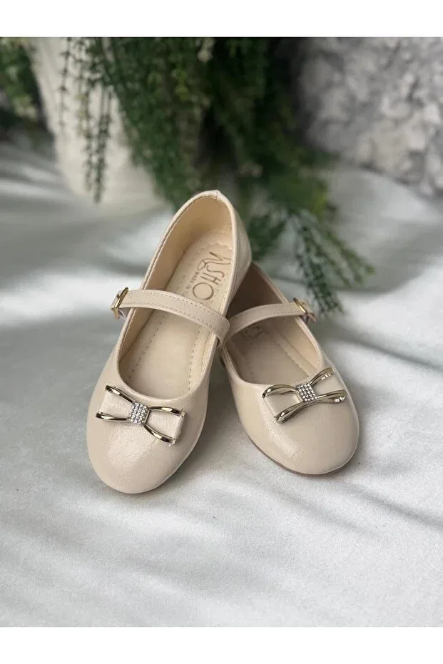 Детские балетки для девочек без каблука с ремешком Shoes, Nude Color — фото 2