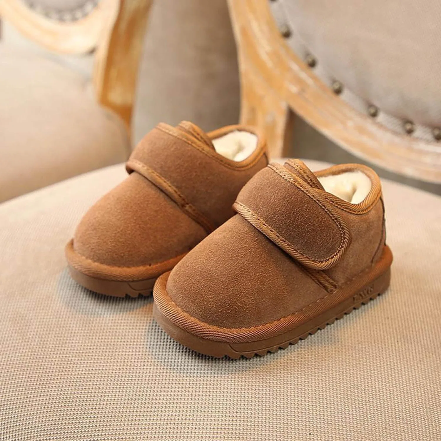 Детские зимние ботинки на меху для девочек и мальчиков с принтом, модель Barefoot Booties, Khaki — фото 3