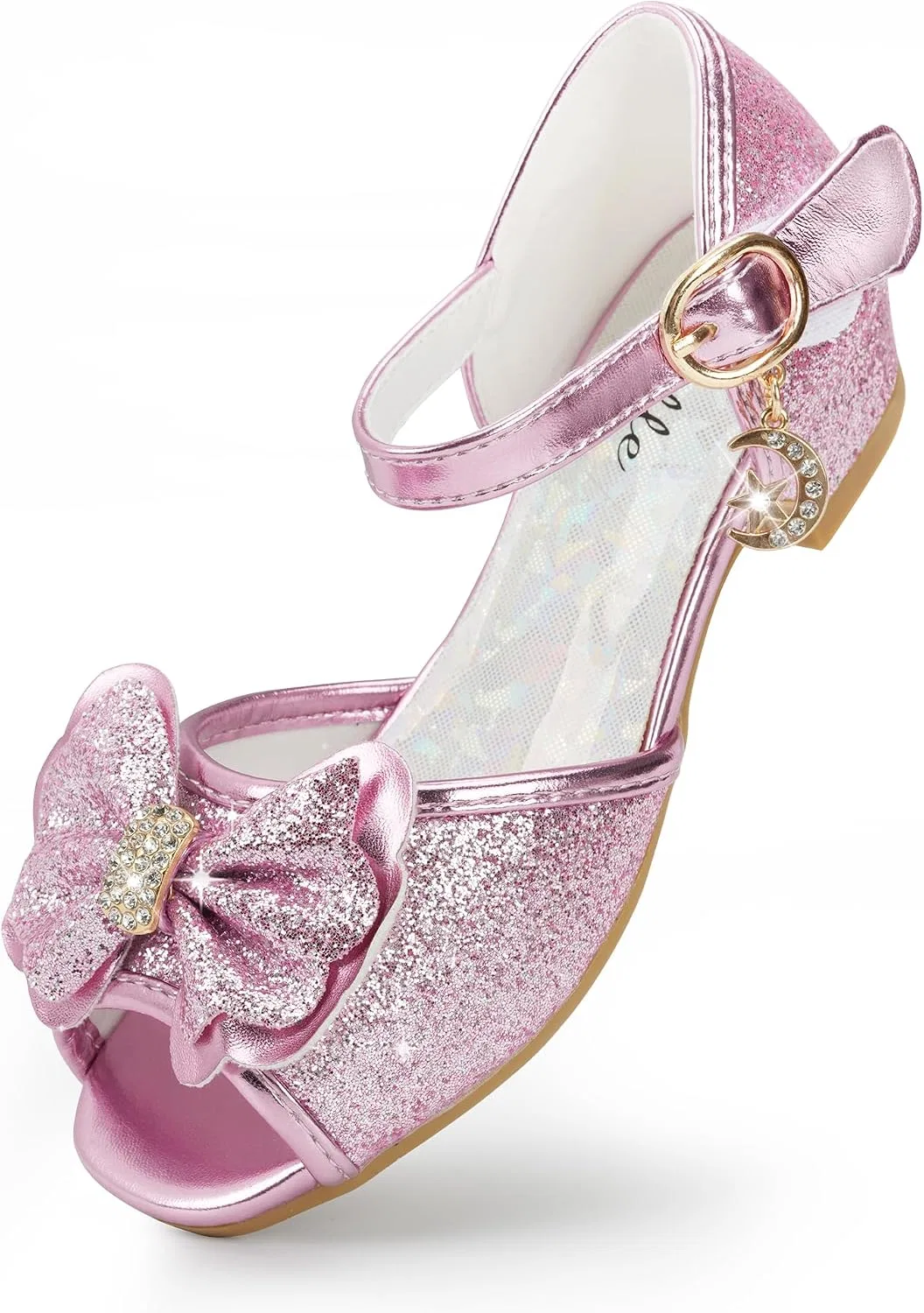 Детские туфли для девочек с блестками и бантом Stelle, Bella-Pink