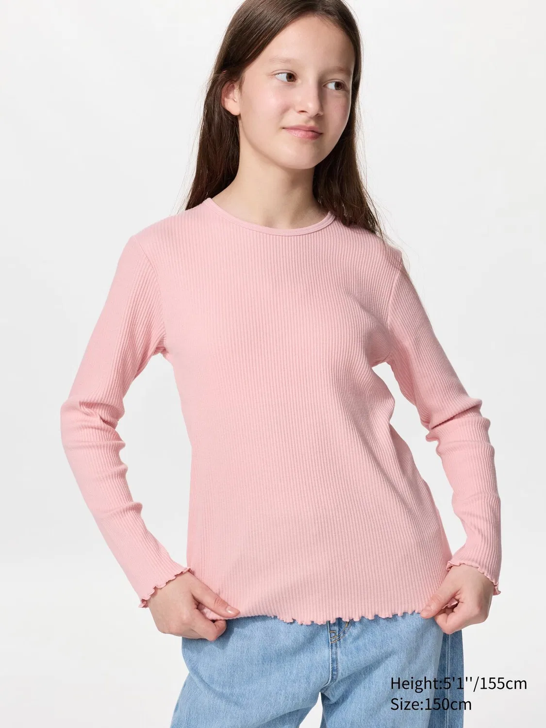 Футболка Uniqlo, детская, с круглым вырезом и длинным рукавом, розовый
