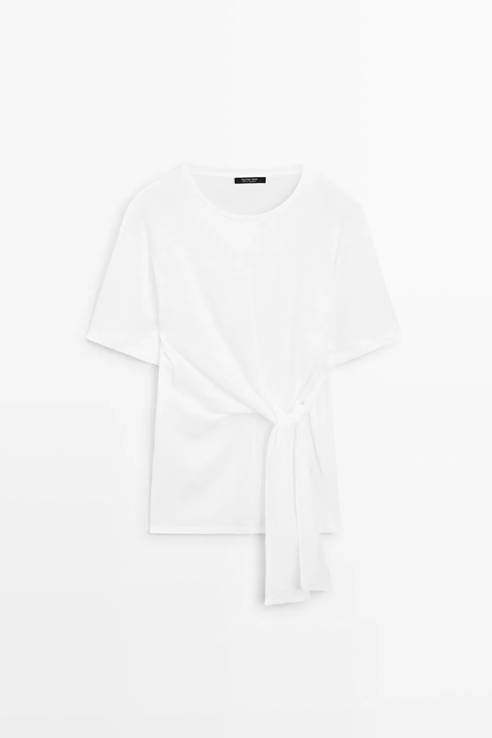 Футболка Massimo Dutti Short Sleeve With Tie Detail, кремовый — фото 2