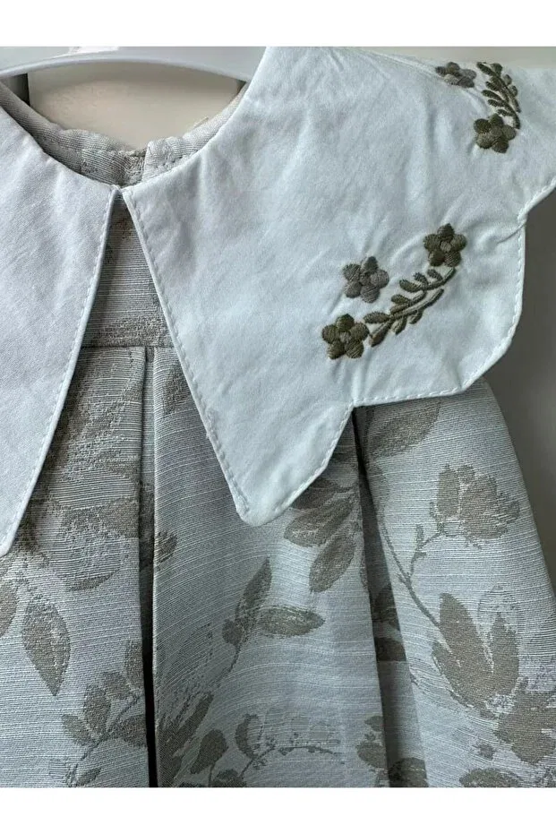Детское платье для девочек с жаккардовым узором Joséphine Vintage Collared Jacquard Fabric Dress Miss Pallone, Green — фото 2
