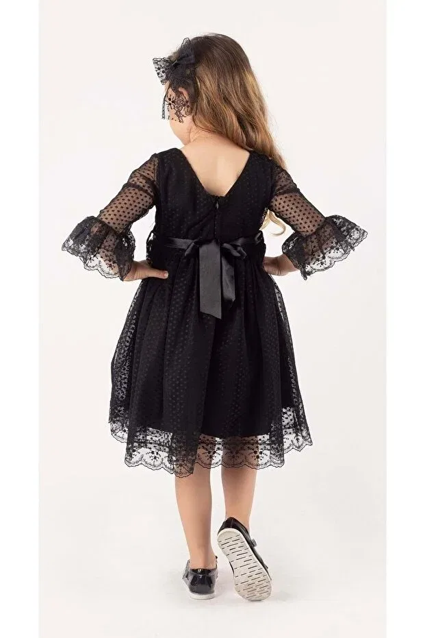 Детское платье для девочек кружевное Colorful French Lace Buckle Mnk, Black — фото 3