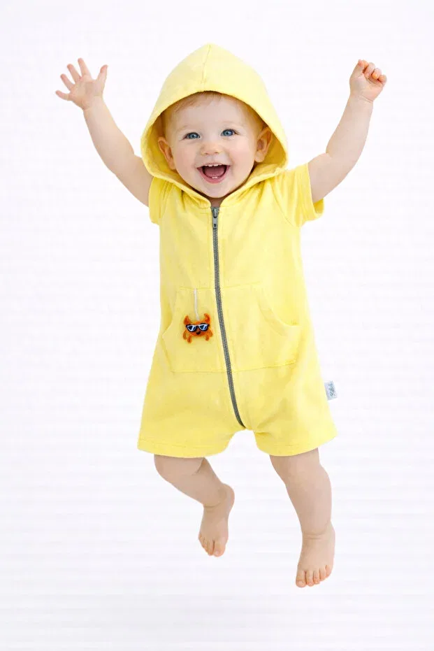 Детский комбинезон-худи хлопковый Chicsy Baby, Yellow — фото 4